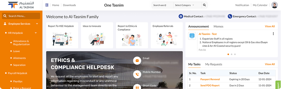 Al Tasnim HRMS portal