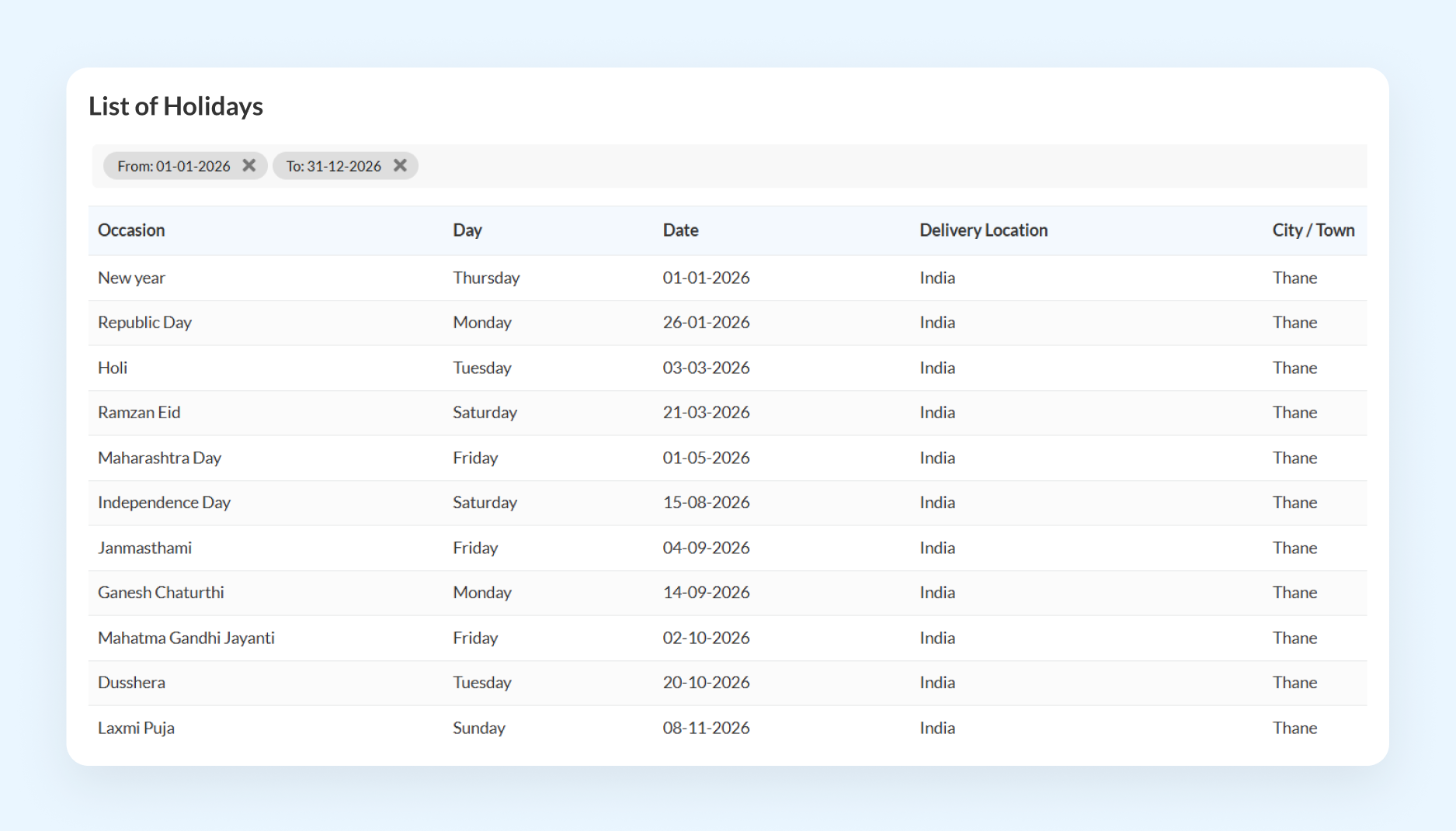 Holiday Calendar Integration