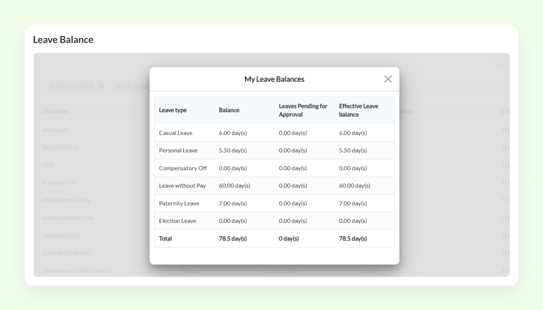 Real-time Leave Balance Tracking