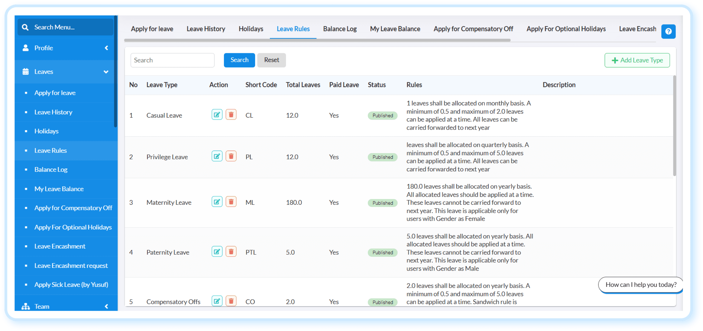 Change and Configure Leave