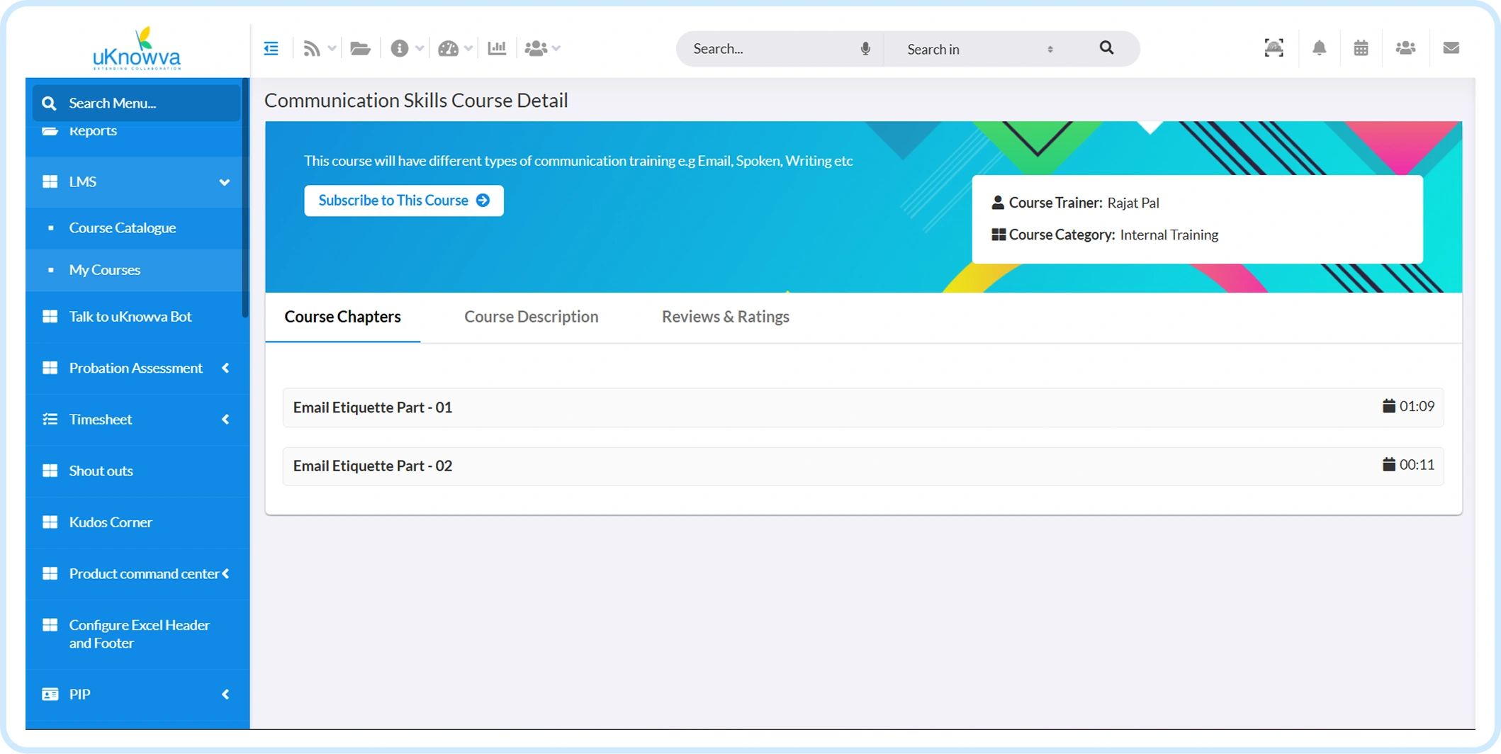 Learning management course detail in uKnowva HRMS