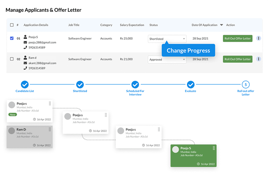 manage applicants and progress