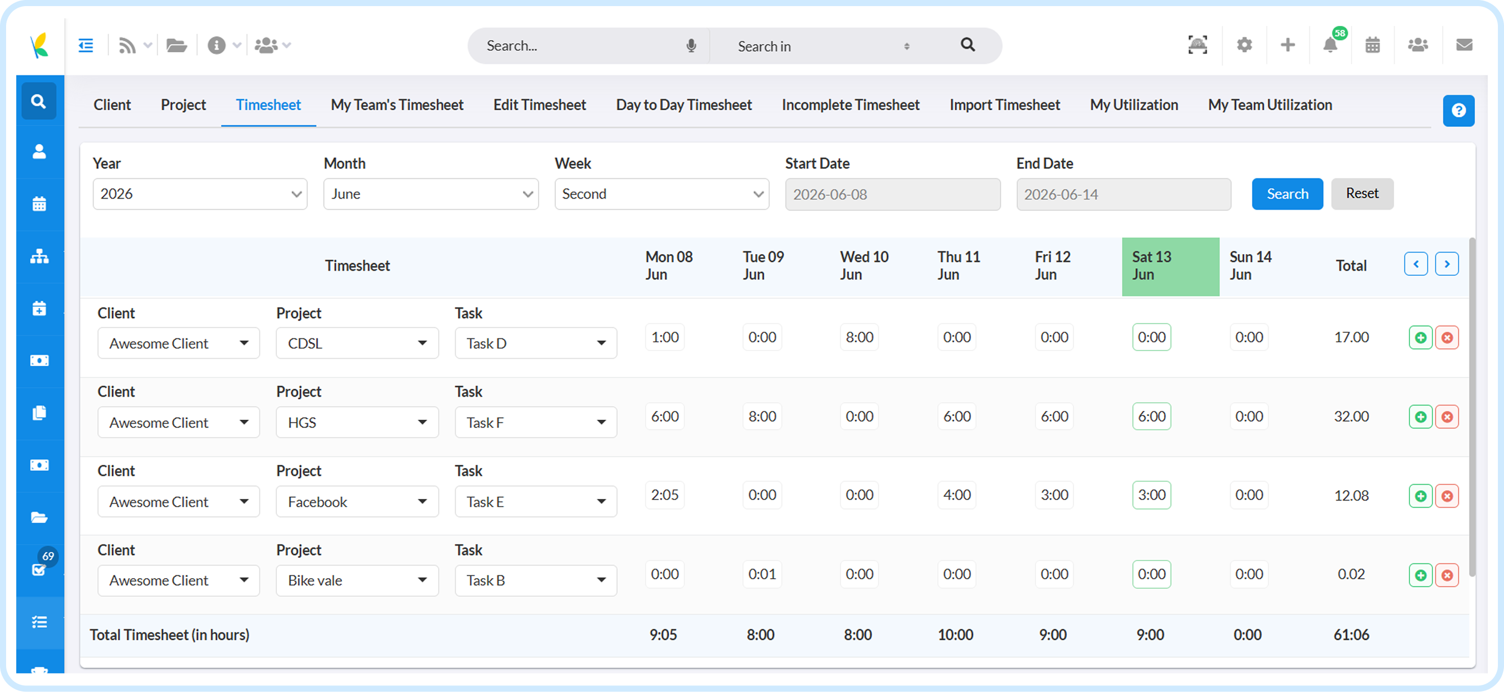 Project timesheets