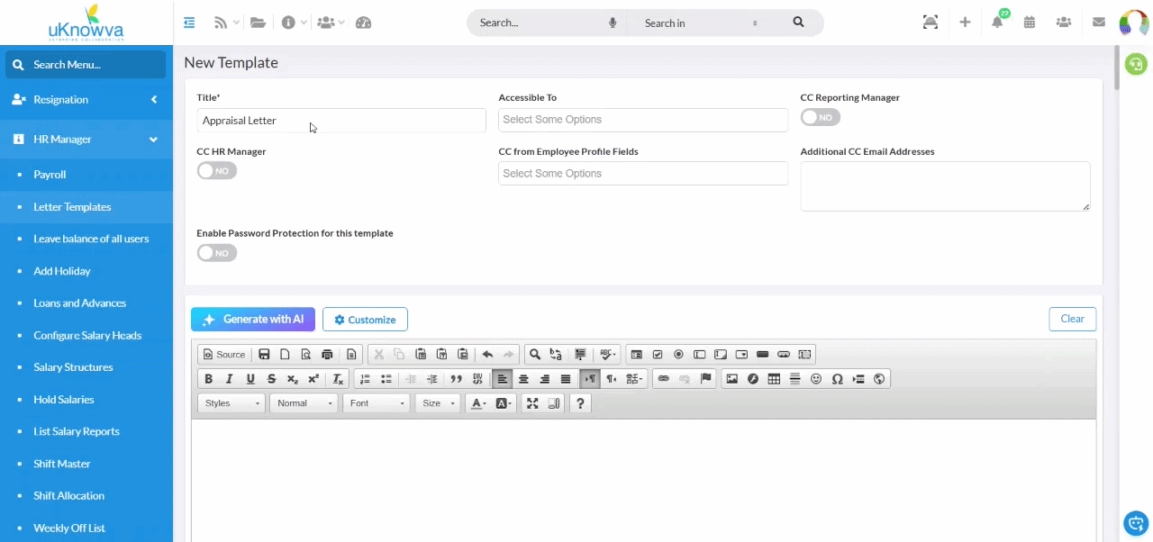 AI Letter Template Generation